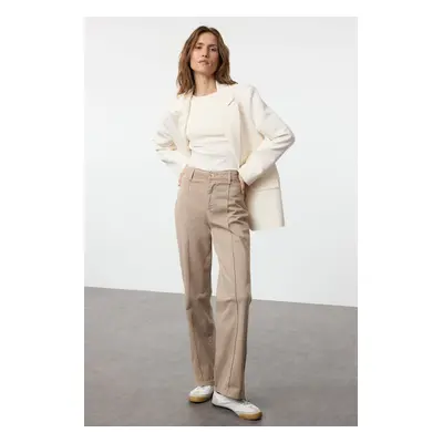 Trendyol Mink Stitch Detailed High Waist Wide Leg Trousers