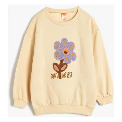 Koton Sweatshirt Floral Applique Detail Long Sleeve Crew Neck Raised Cotton