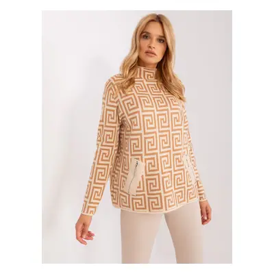 Camel and beige patterned turtleneck sweater