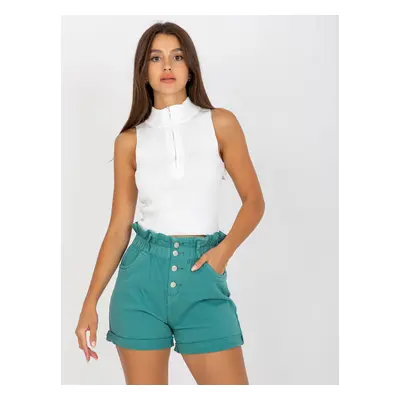 Women's turquoise denim shorts with buttons