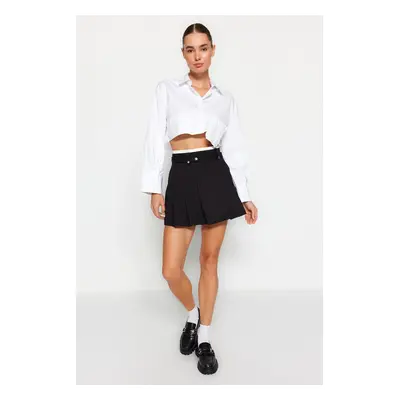 Trendyol Black Double Belt Detail Pleated Mini Woven Skirt