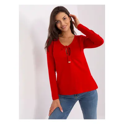 RUE PARIS red basic blouse with long sleeves