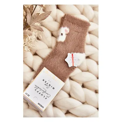 Children's fur socks with teddy bear, brown