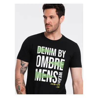 Ombre Men's cotton t-shirt with large inscription - black