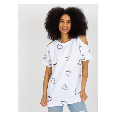 White cotton blouse with heart print