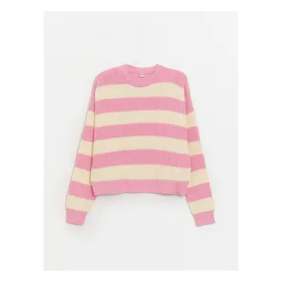 LC Waikiki Lcw Crew Neck Striped Long Sleeve Girl's Crop Knitwear Sweater