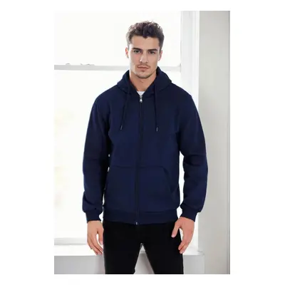 94090 Dewberry Kangaroo Pocket Hooded Zipper Mens Sweatshirt-NAVY