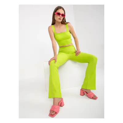 Lime casual set with high-waisted trousers