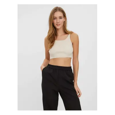 Cream ribbed crop top VERO MODA Fibly - Women