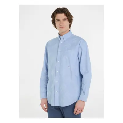 Light Blue Men's Patterned Shirt Tommy Hilfiger Premium Oxfor - Men