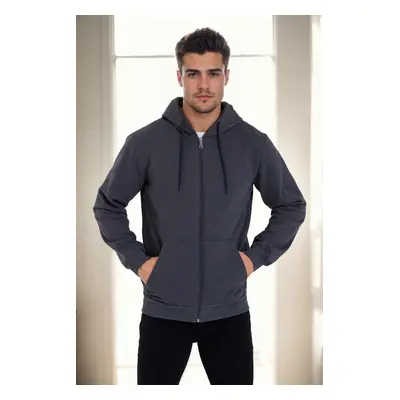 94090 Dewberry Kangaroo Pocket Hooded Zipper Mens Sweatshirt-ANTHRACITE