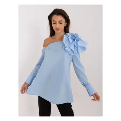 Light blue shirt blouse without shoulders