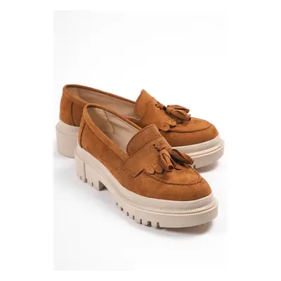 Capone Outfitters Capone Oval Toe Women's Loafers With Tassels Trak Sole Suede Camel Hair