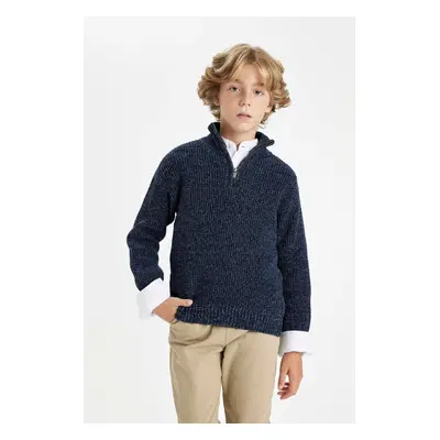 DEFACTO Boy's Half Turtleneck Zippered Knitwear Sweater