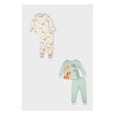 DEFACTO Baby Boy 4-Piece Pajama Set Dinosaur Printed Combed Cotton Long Sleeve Top Long Bottom