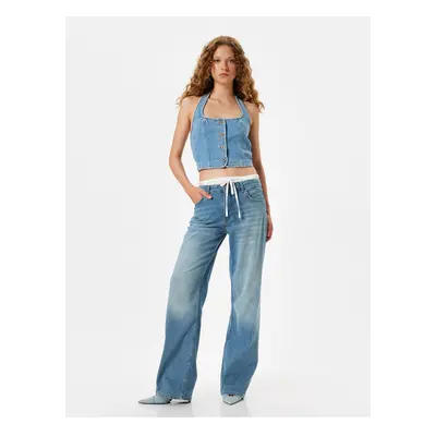 Koton Wide Leg Jeans Double Waist Detail Cotton - Straight Fit Jeans