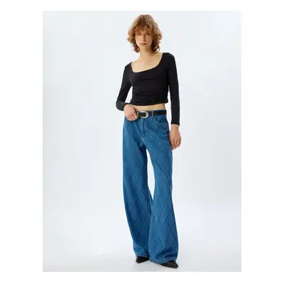 Koton Wide Leg Jeans Standard Waist Stone Buttoned Pocket - Wide Leg Jeans