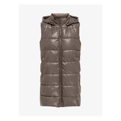 Women's Brown Quilted Faux Leather Vest ONLY New Anja - Women