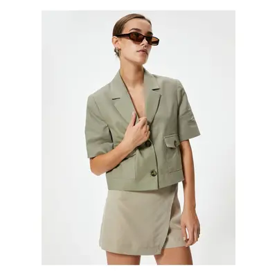 Koton Short Linen Jacket Short Sleeves Reverse Collar Short Sleeves Buttons Lined