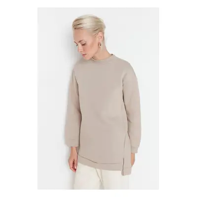 Trendyol Light Mink Slit Detailed Basic Knitted Sweatshirt