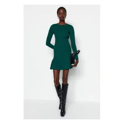 Trendyol Emerald Green Mini Knitwear Pleated Skirt Detailed Dress