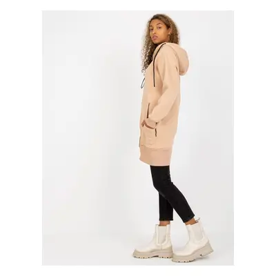 RUE PARIS beige long basic zip-up hoodie