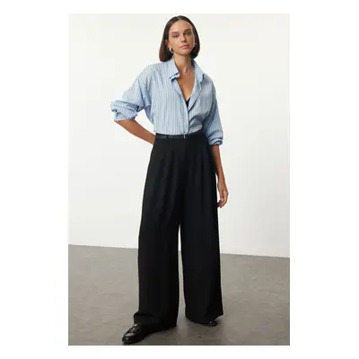 Trendyol Black Belted Pleated Wide Leg/Extra Wide Leg Woven Trousers