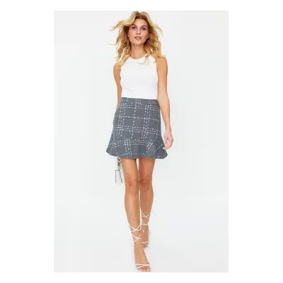 Trendyol Gray Flounce Tweed Fabric Mini Woven Skirt