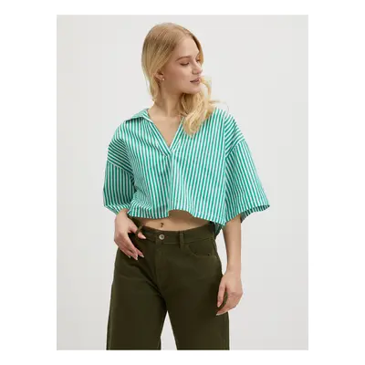 White and Green Ladies Striped Blouse Noisy May Lisa - Ladies