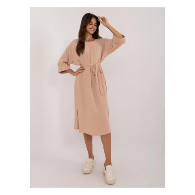 Brown straight casual dress with slits