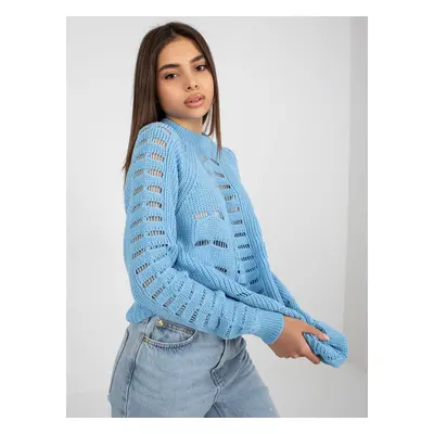 Light blue openwork oversize sweater with wool