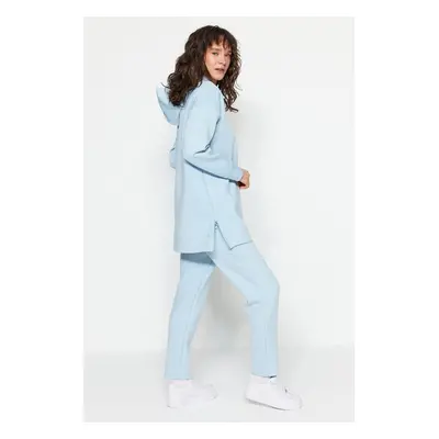 Trendyol Light Blue Front Zippered Soft Textured Scuba Oversize Knitted Tracksuit