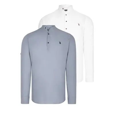 DOUBLE SET G783 DEWBERRY JUDGE COLLAR SHIRT-WHITE-GREY