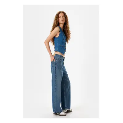 Koton Crop Wide Leg Jeans Regular Waist Slim Fit Buttoned - Wide Leg Crop Jeans