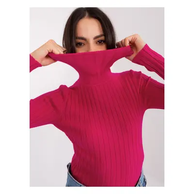 Fuchsia ribbed turtleneck sweater