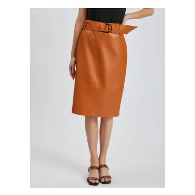 Orsay Brown Women's Pencil Leatherette Skirt - Women