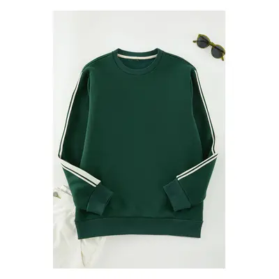 Trendyol Emerald Green Regular/Normal Cut Striped Inside Polar Fleece Sweatshirt