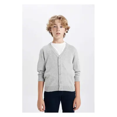 DEFACTO Boy Gray V-Neck Buttoned Knitted School Cardigan