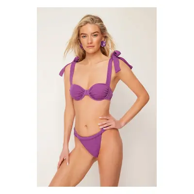 Trendyol Purple Balconet Tie-Up Silvery Regular Bikini Set