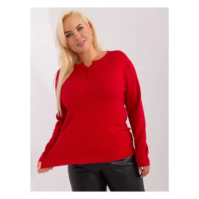 Red women's sweater plus size with buttons