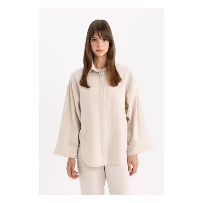 DEFACTO Relax Fit Linen Blend Long Sleeve Shirt Tunic