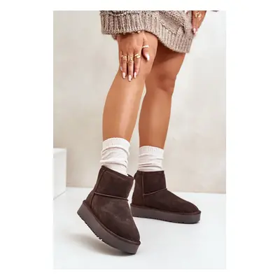 Women's suede snow boots on a platform above the ankles brown Rianaella