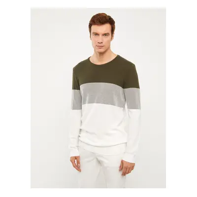 LC Waikiki Crew Neck Long Sleeve Color Block Men's Knitwear Sweater