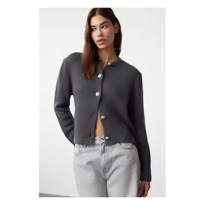 Trendyol Anthracite Basic Jacket Look Knitted Cardigan