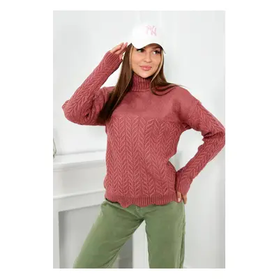 Sweater with decorative ruffle dark pink