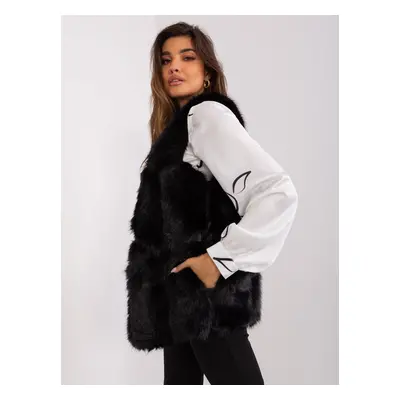 Women's black vest made of eco-fur