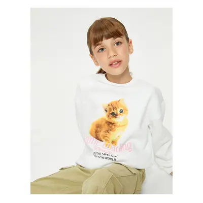 Koton Long Sleeve Crew Neck Cat Printed Sweatshirt