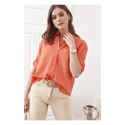 Airy shirt with a long back, coral