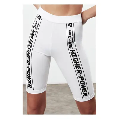 GRIMELANGE Force Women's Slogan Print Detailed Above Knee Sports Slim Fit White Tights