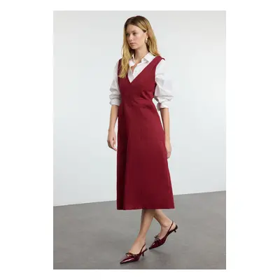 Trendyol Burgundy Plain Midi Woven Dress